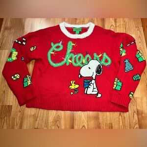 Peanuts Red and White crop Sweater Ugly Christmas Womens Sz Large